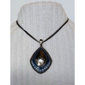 Premeir Designs Hammered Silvertone Blue Rhinestone Enhancer Necklace 14-18.5 in